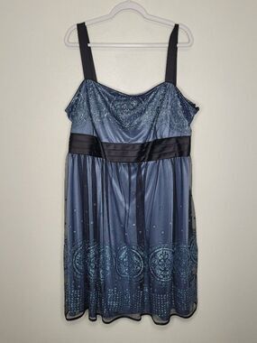 Dressbarn Collection blue black sparkly short plus size dance formal dress 22